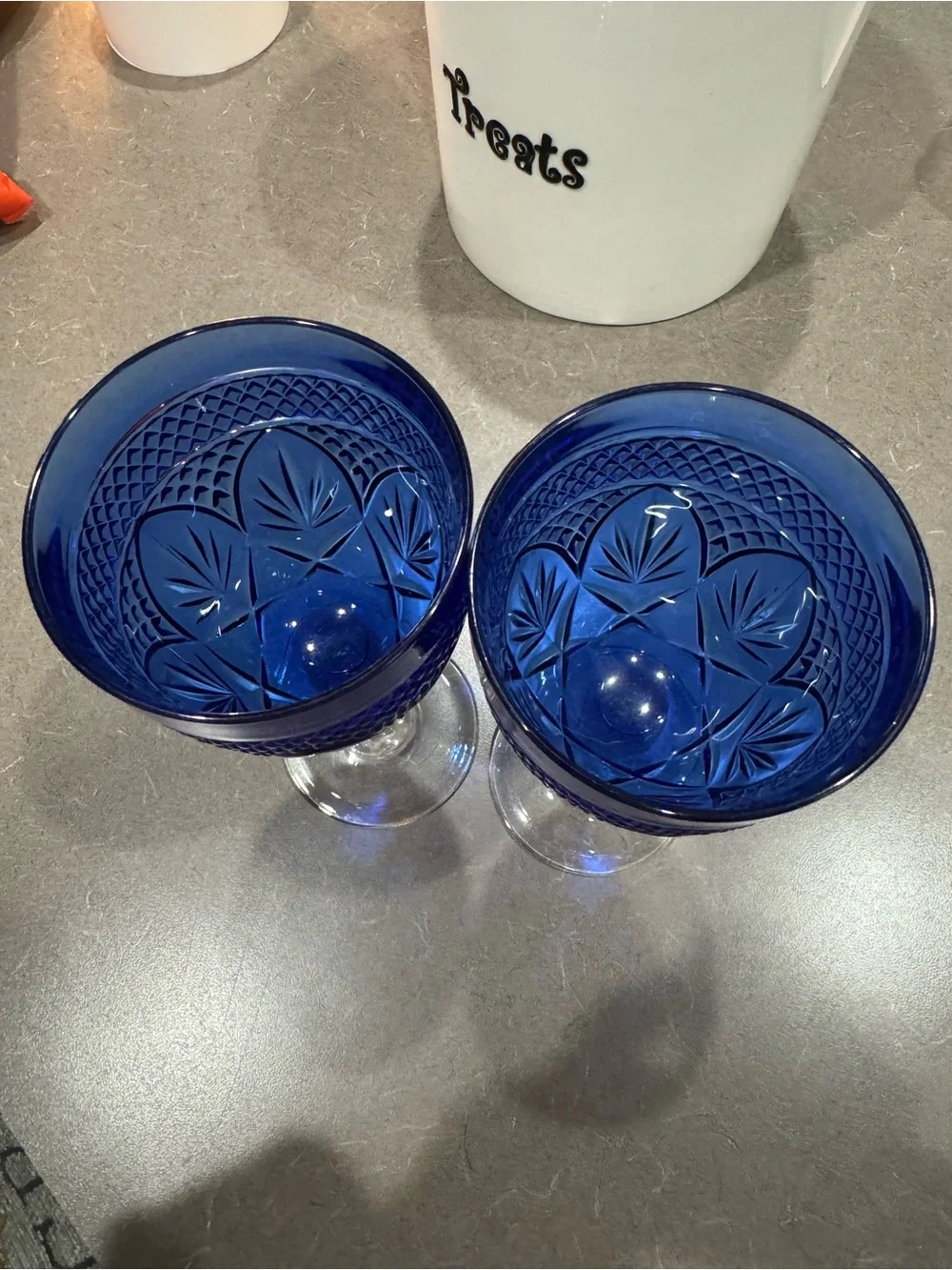Cobalt Blue Cut-Glass Wine Goblets – Set of 2